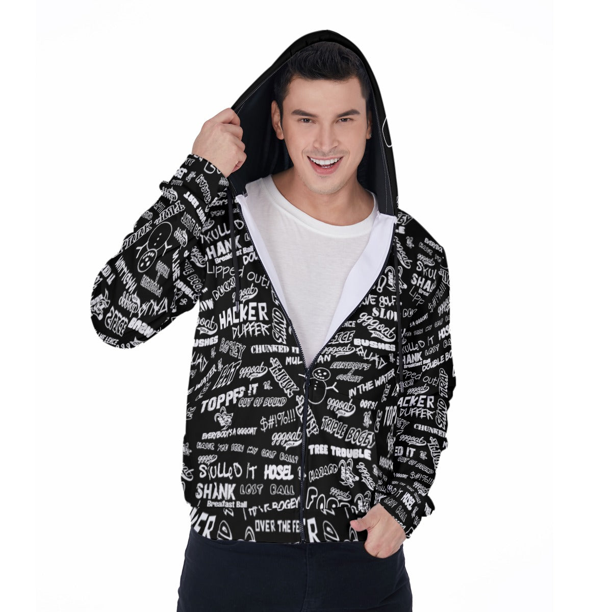 GGGOAT GOLF - HACKER/DUFFER Men's Micro Fleece Zip Up Hoodie Black