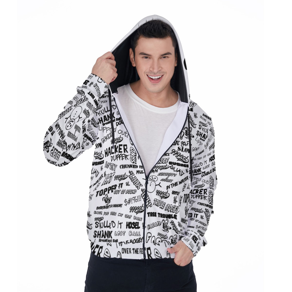 GGGOAT GOLF - HACKER/DUFFER Men's Micro Fleece Zip Up Hoodie White