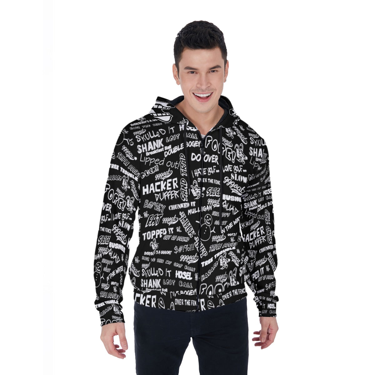 GGGOAT GOLF - HACKER/DUFFER Men's Micro Fleece Zip Up Hoodie Black