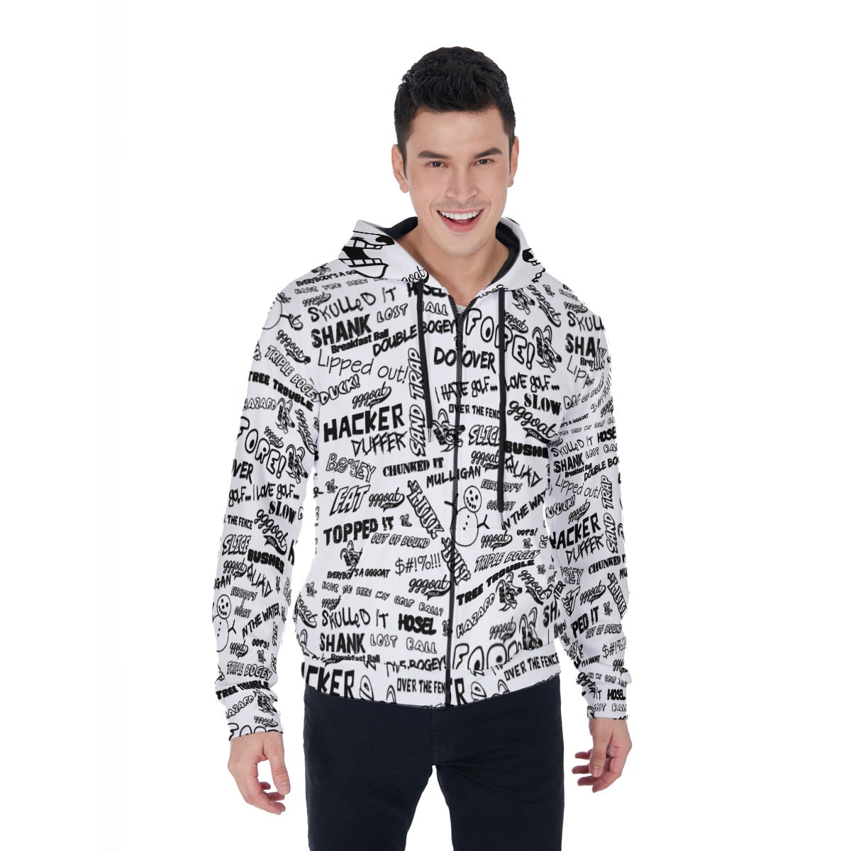GGGOAT GOLF - HACKER/DUFFER Men's Micro Fleece Zip Up Hoodie White