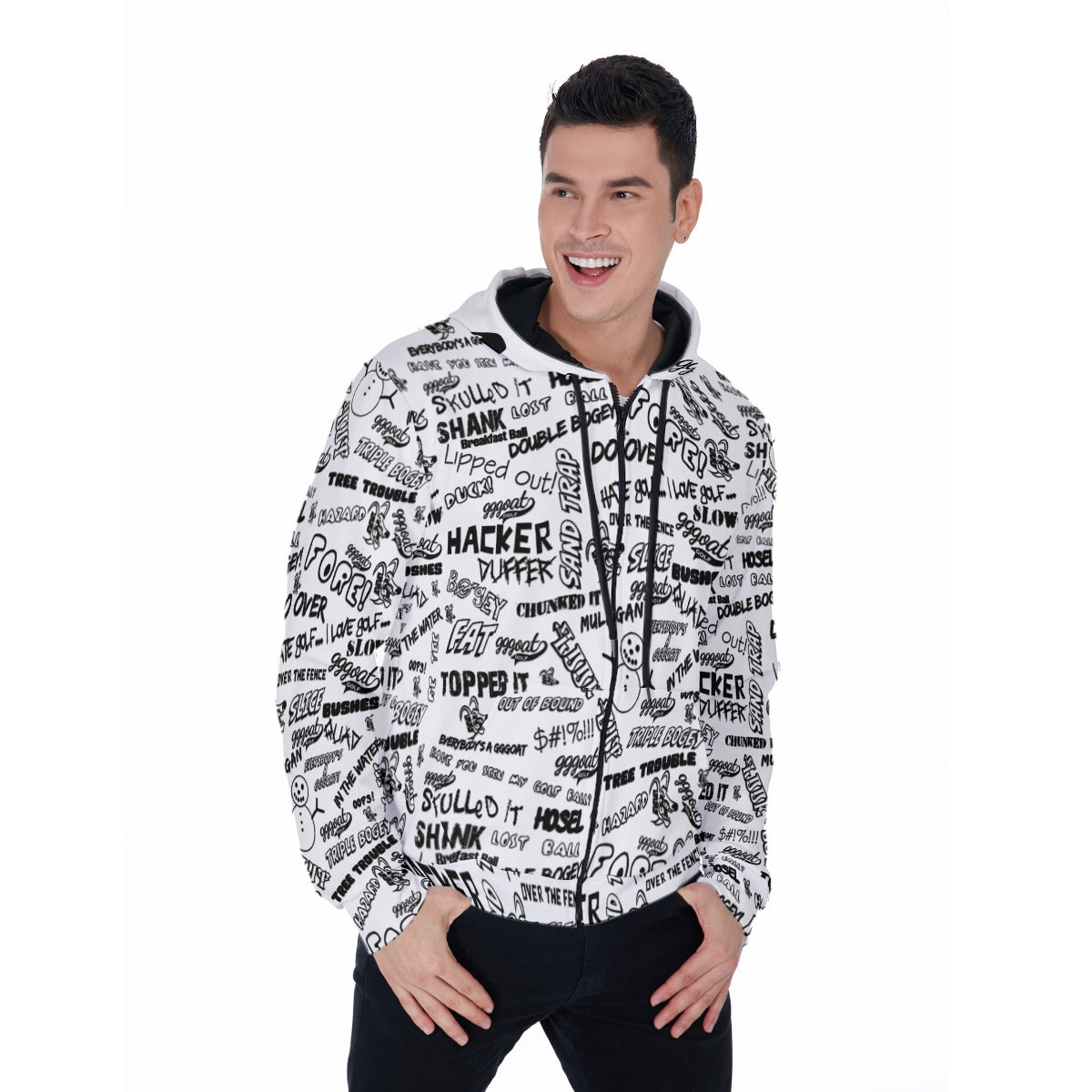 GGGOAT GOLF - HACKER/DUFFER Men's Micro Fleece Zip Up Hoodie White