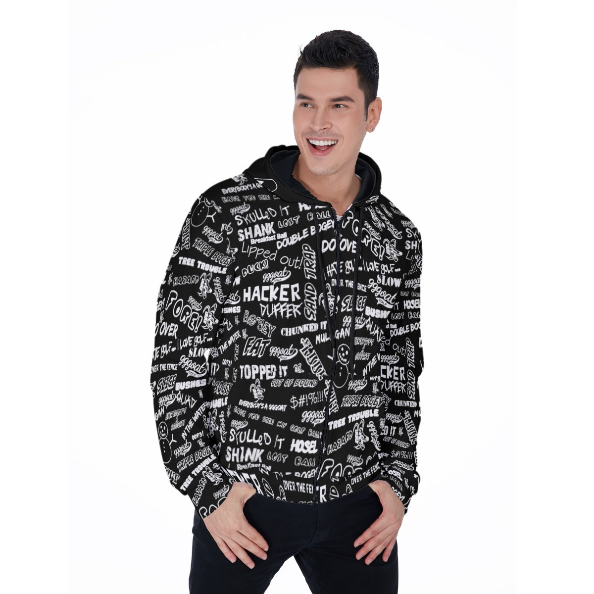 GGGOAT GOLF - HACKER/DUFFER Men's Micro Fleece Zip Up Hoodie Black